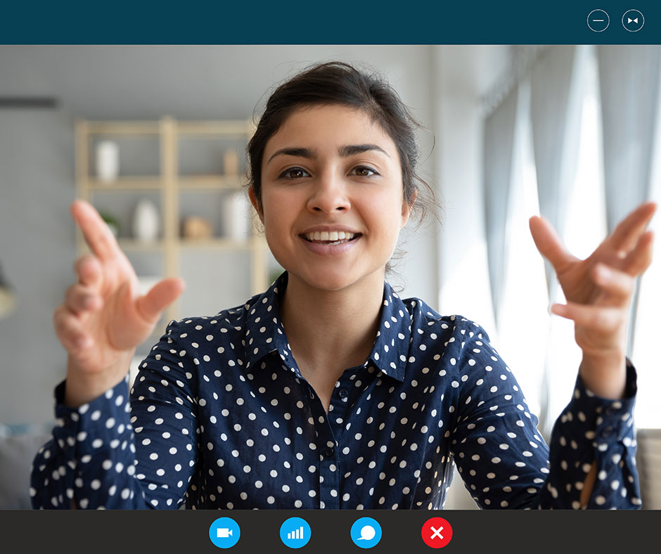 a woman speaking on a video call